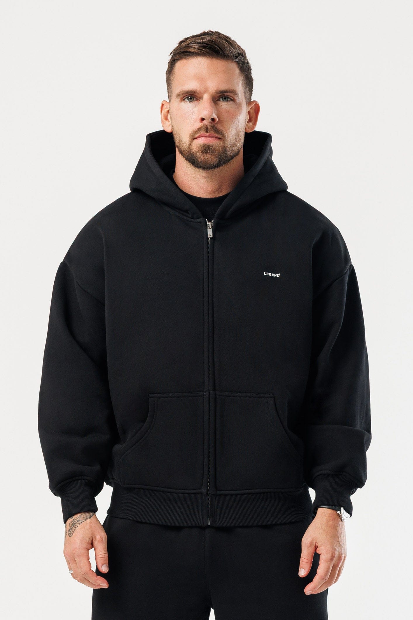 LEGEND LONDON Hoodie - ZIPPED ZIPPED HOODIE - BLACK