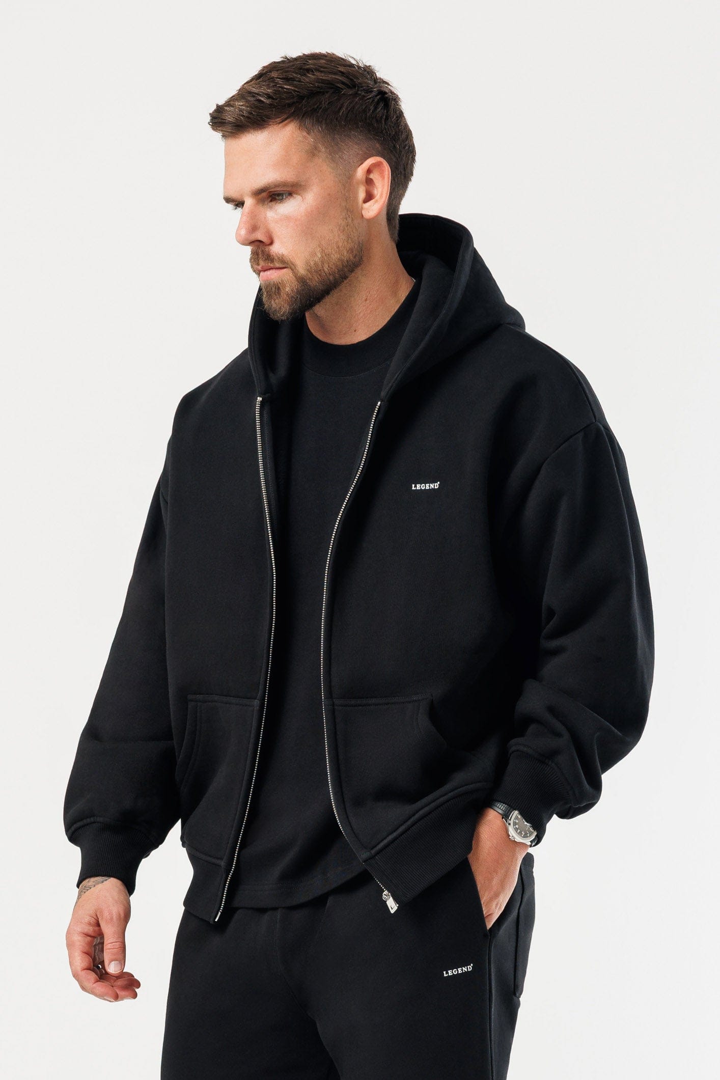 LEGEND LONDON Hoodie - ZIPPED ZIPPED HOODIE - BLACK