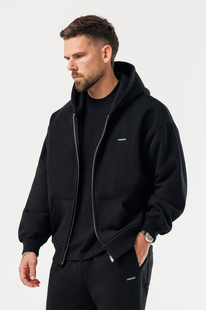LEGEND LONDON Hoodie - ZIPPED ZIPPED HOODIE - BLACK