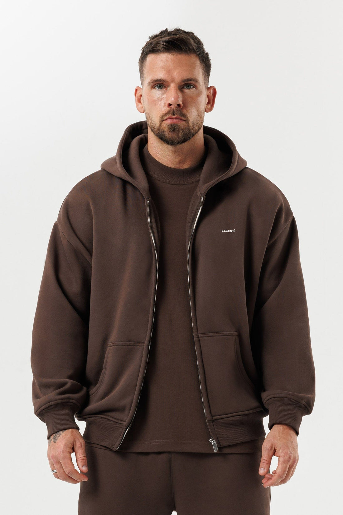 LEGEND LONDON Hoodie - ZIPPED ZIPPED HOODIE - BROWN
