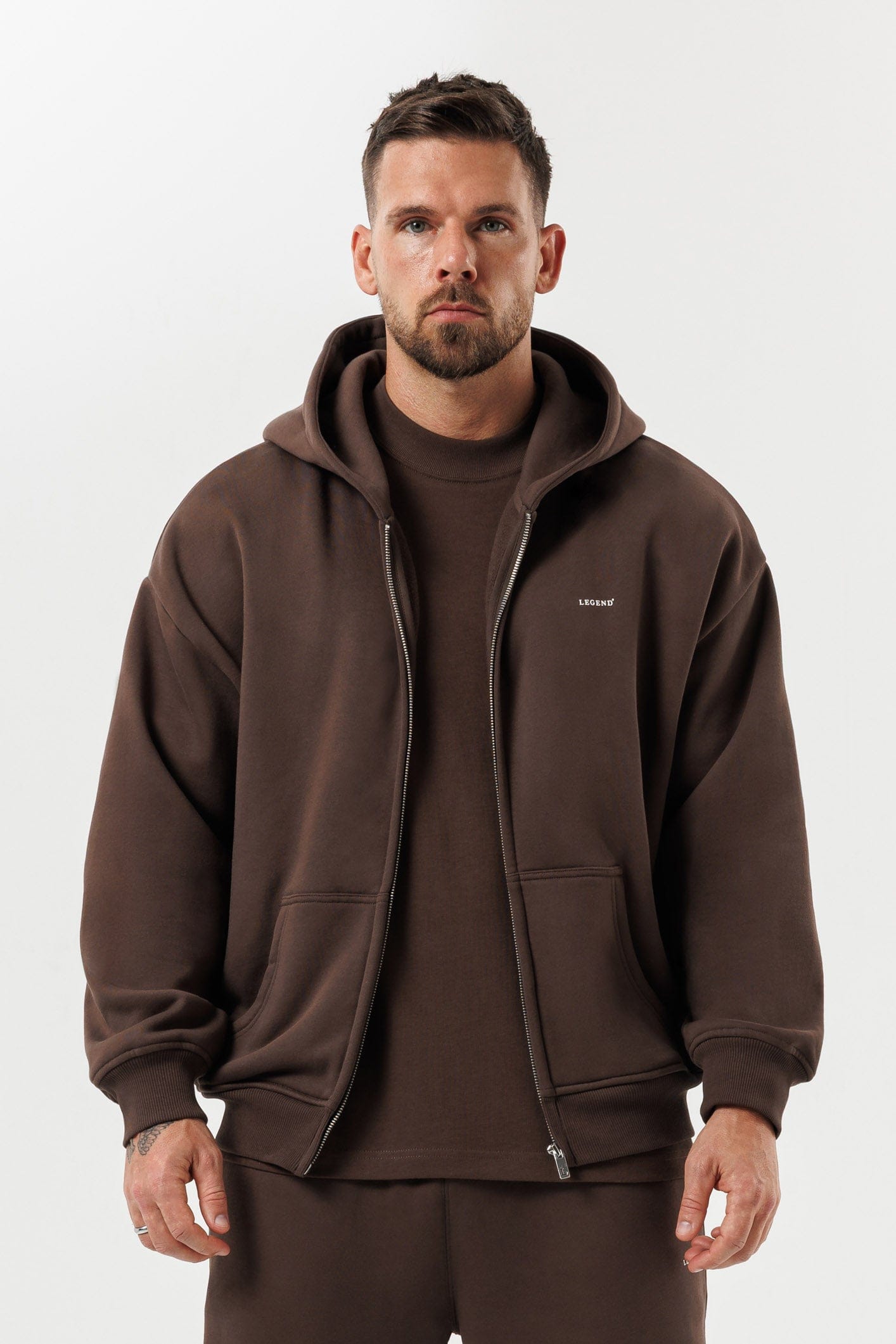 LEGEND LONDON Hoodie - ZIPPED ZIPPED HOODIE - BROWN