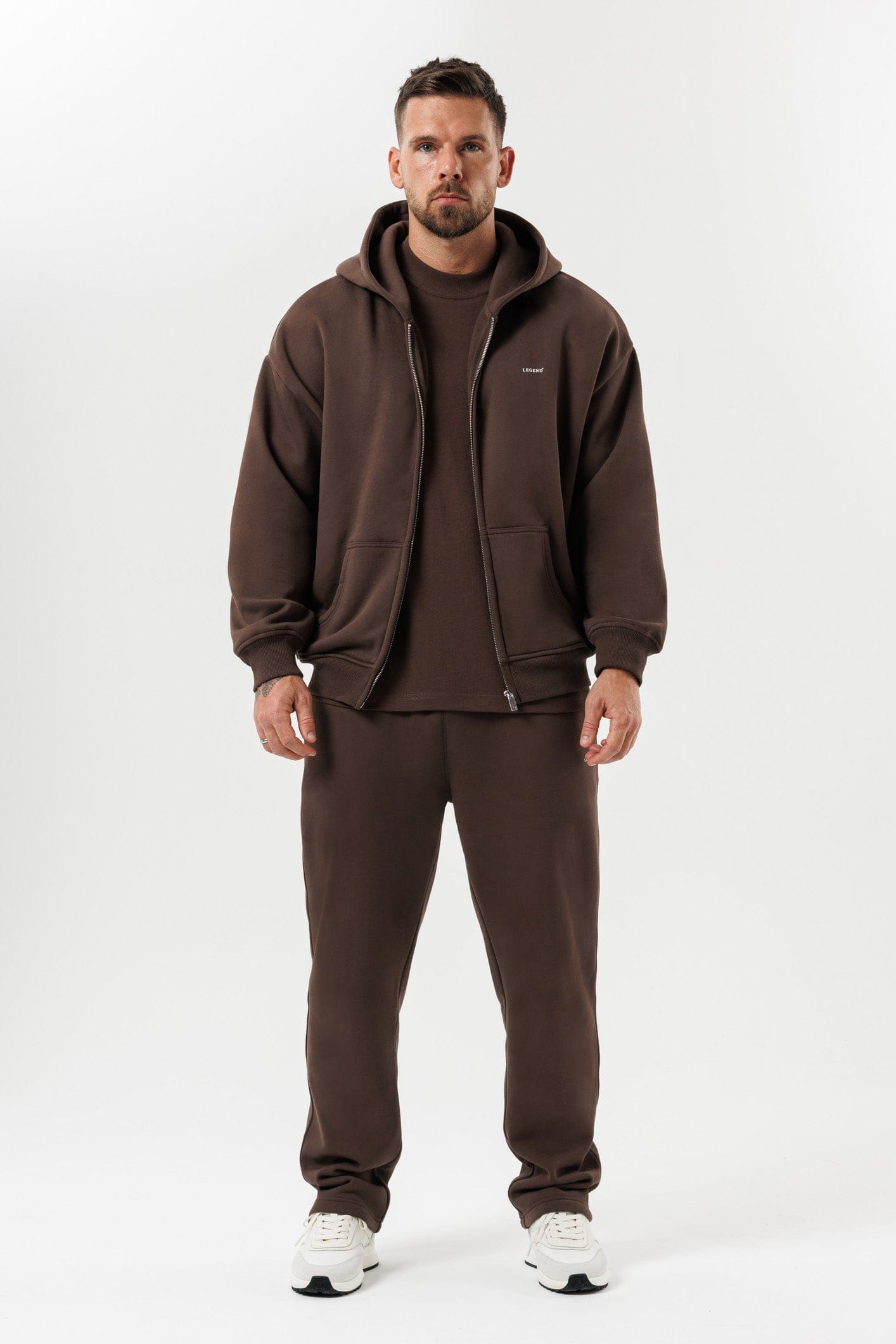 LEGEND LONDON Hoodie - ZIPPED ZIPPED HOODIE - BROWN