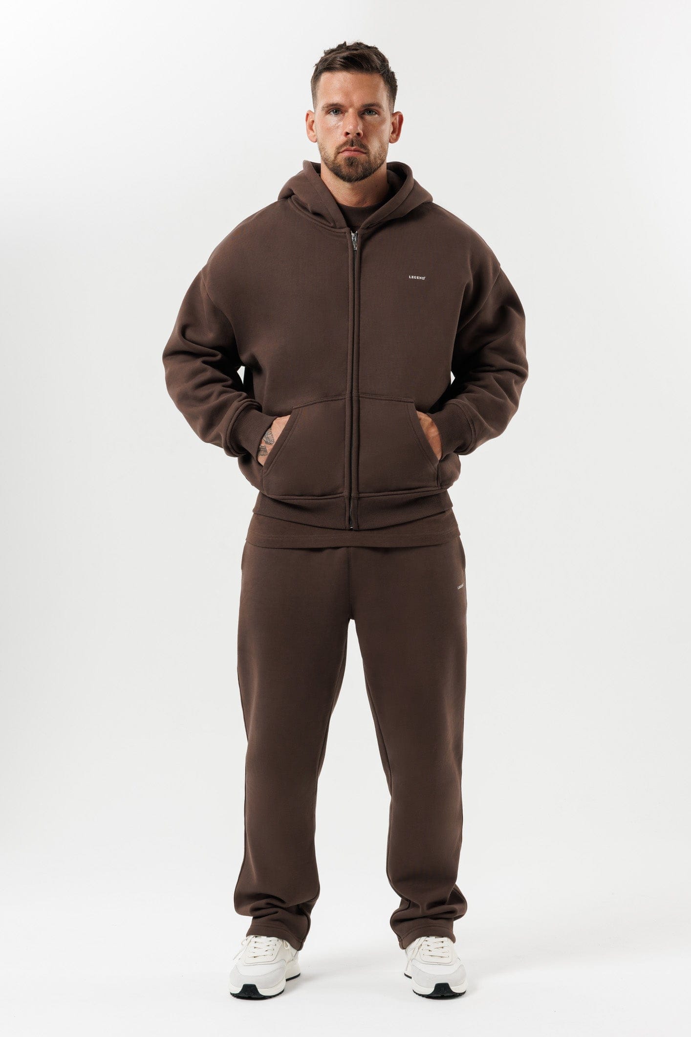 LEGEND LONDON Hoodie - ZIPPED ZIPPED HOODIE - BROWN