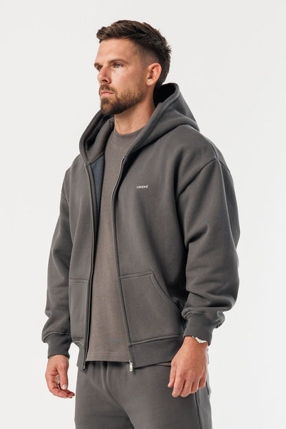 LEGEND LONDON Hoodie - ZIPPED ZIPPED HOODIE - DARK GREY