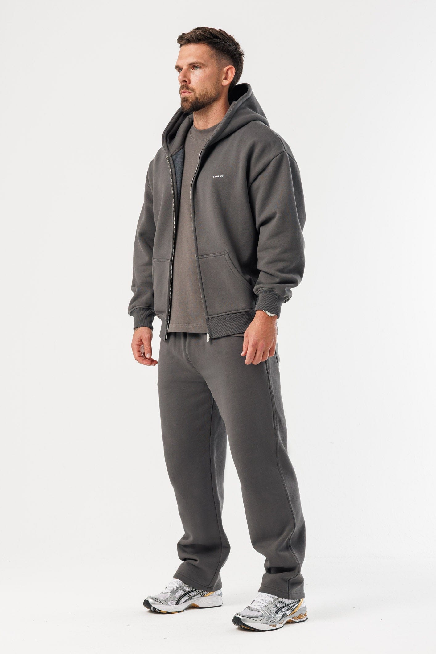 LEGEND LONDON Hoodie - ZIPPED ZIPPED HOODIE - DARK GREY