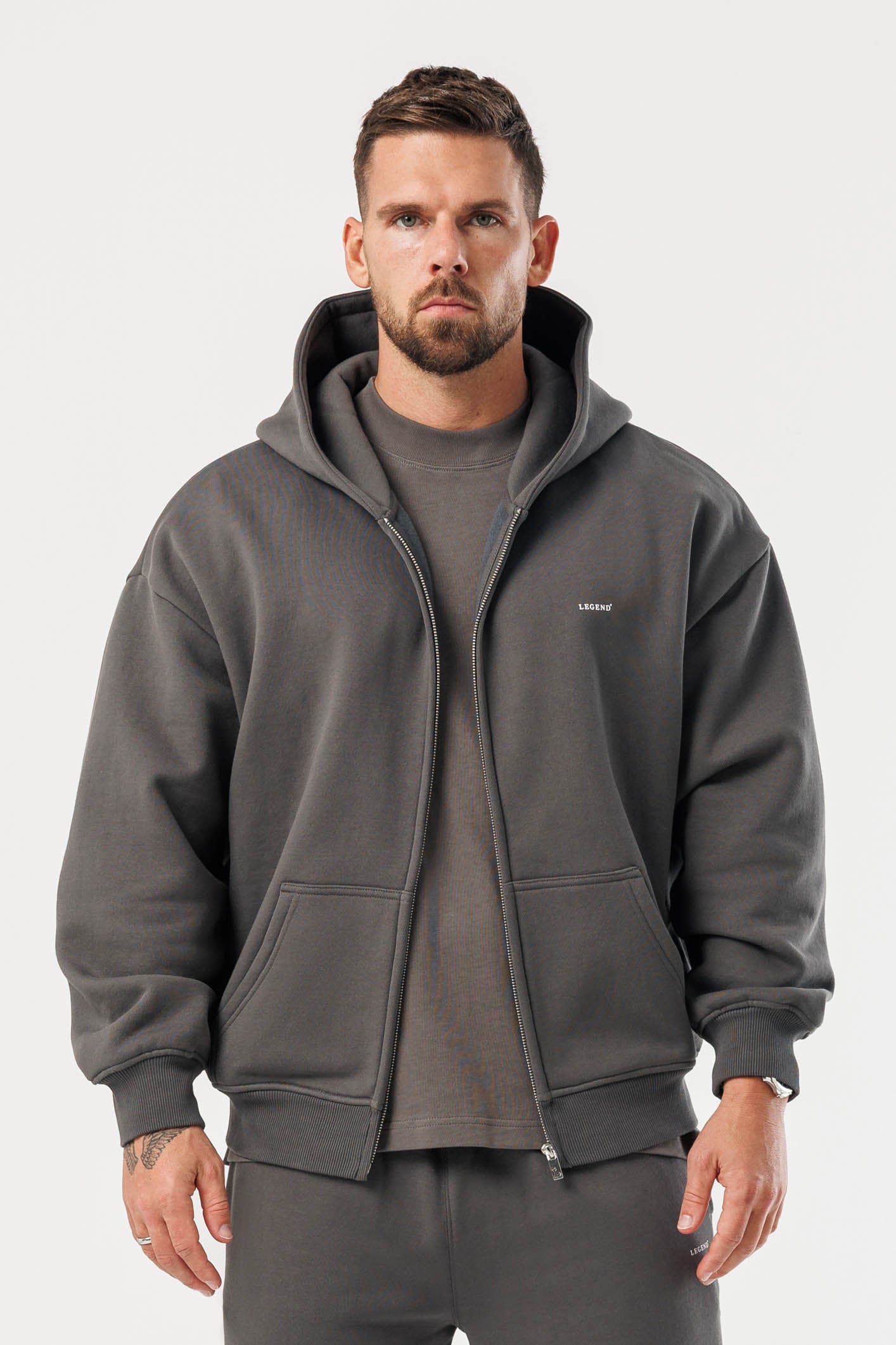 LEGEND LONDON Hoodie - ZIPPED ZIPPED HOODIE - DARK GREY