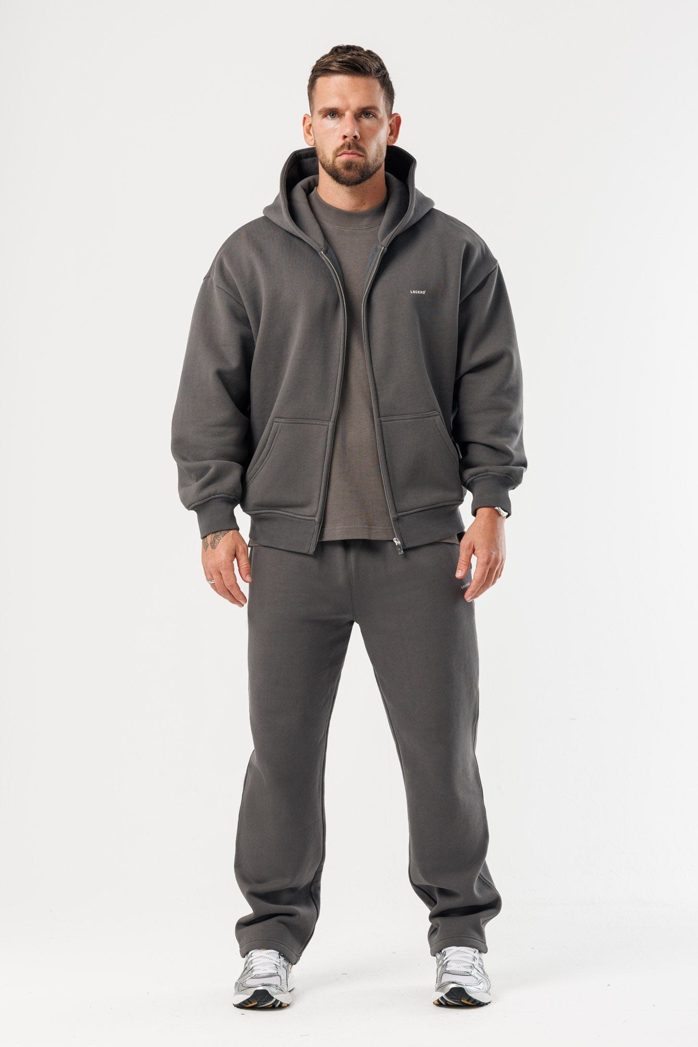 LEGEND LONDON Hoodie - ZIPPED ZIPPED HOODIE - DARK GREY