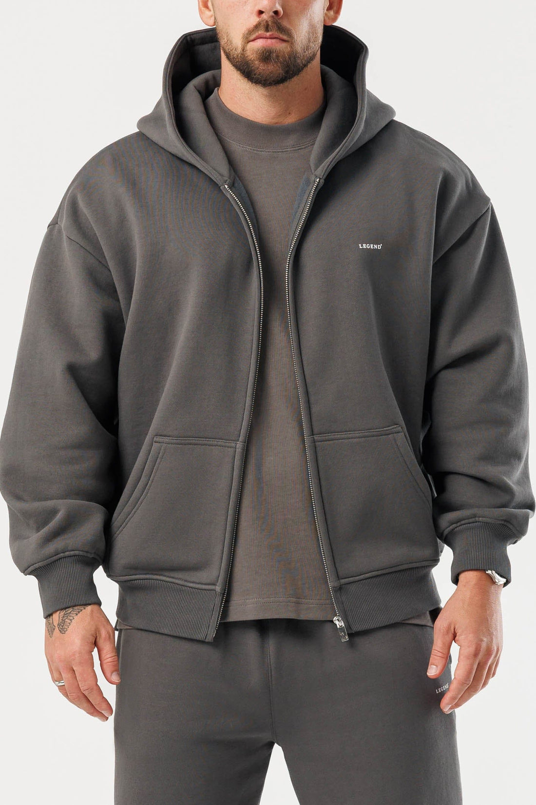 LEGEND LONDON Hoodie - ZIPPED ZIPPED HOODIE - DARK GREY