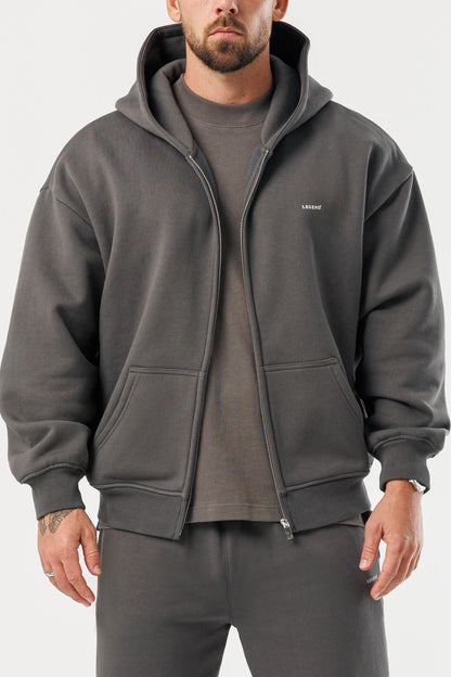 LEGEND LONDON Hoodie - ZIPPED ZIPPED HOODIE - DARK GREY