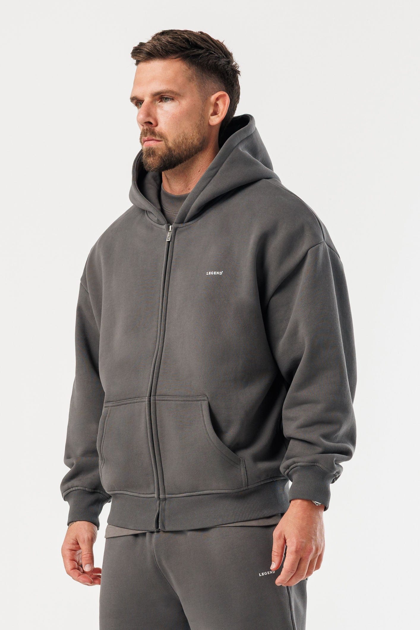 LEGEND LONDON Hoodie - ZIPPED ZIPPED HOODIE - DARK GREY