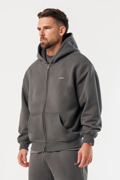 LEGEND LONDON Hoodie - ZIPPED ZIPPED HOODIE - DARK GREY