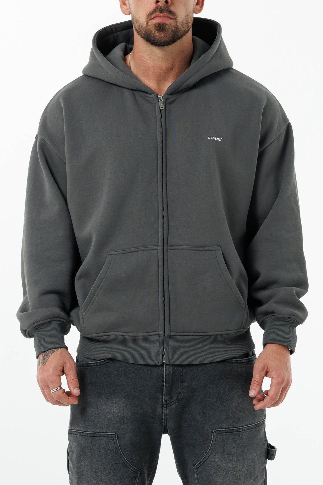 LEGEND LONDON Hoodie - ZIPPED ZIPPED HOODIE - DARK GREY