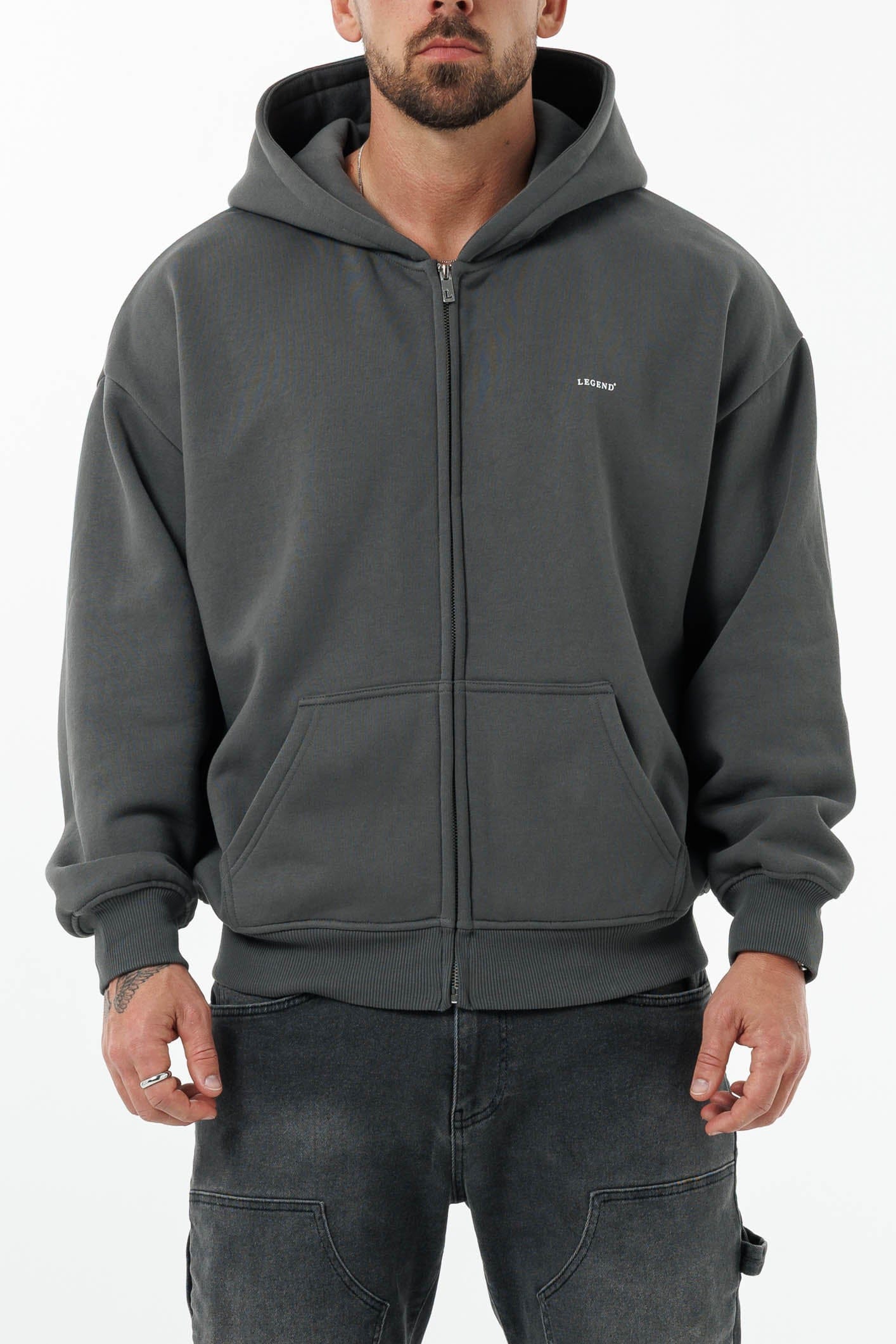 LEGEND LONDON Hoodie - ZIPPED ZIPPED HOODIE - DARK GREY