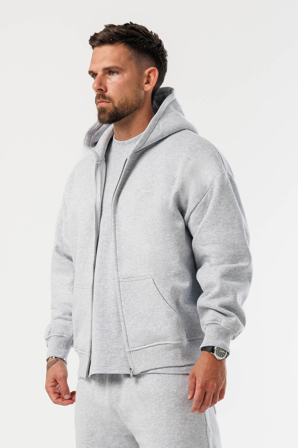 LEGEND LONDON Hoodie - ZIPPED ZIPPED HOODIE - GREY MARL