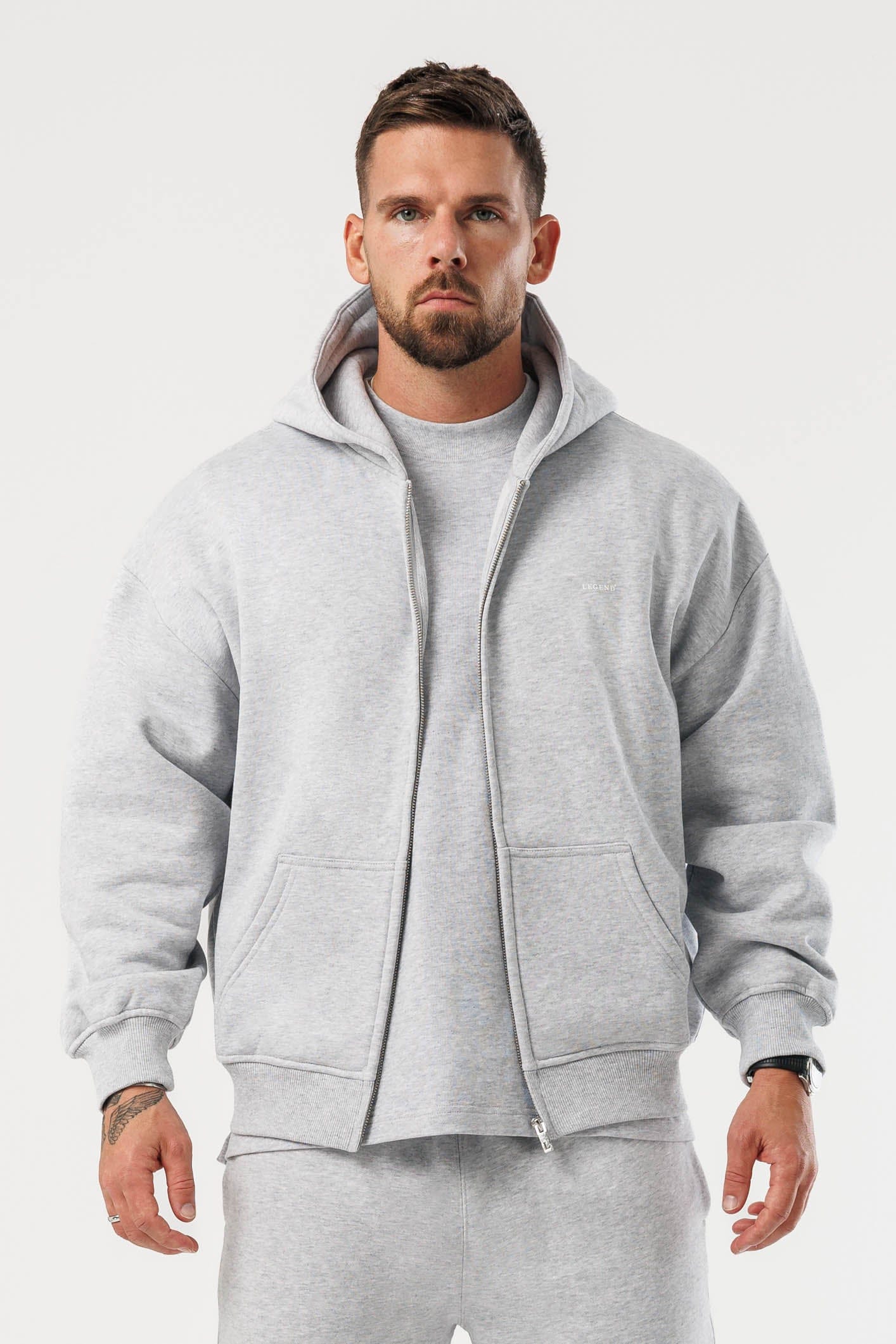 LEGEND LONDON Hoodie - ZIPPED ZIPPED HOODIE - GREY MARL