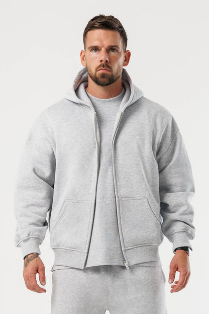 LEGEND LONDON Hoodie - ZIPPED ZIPPED HOODIE - GREY MARL