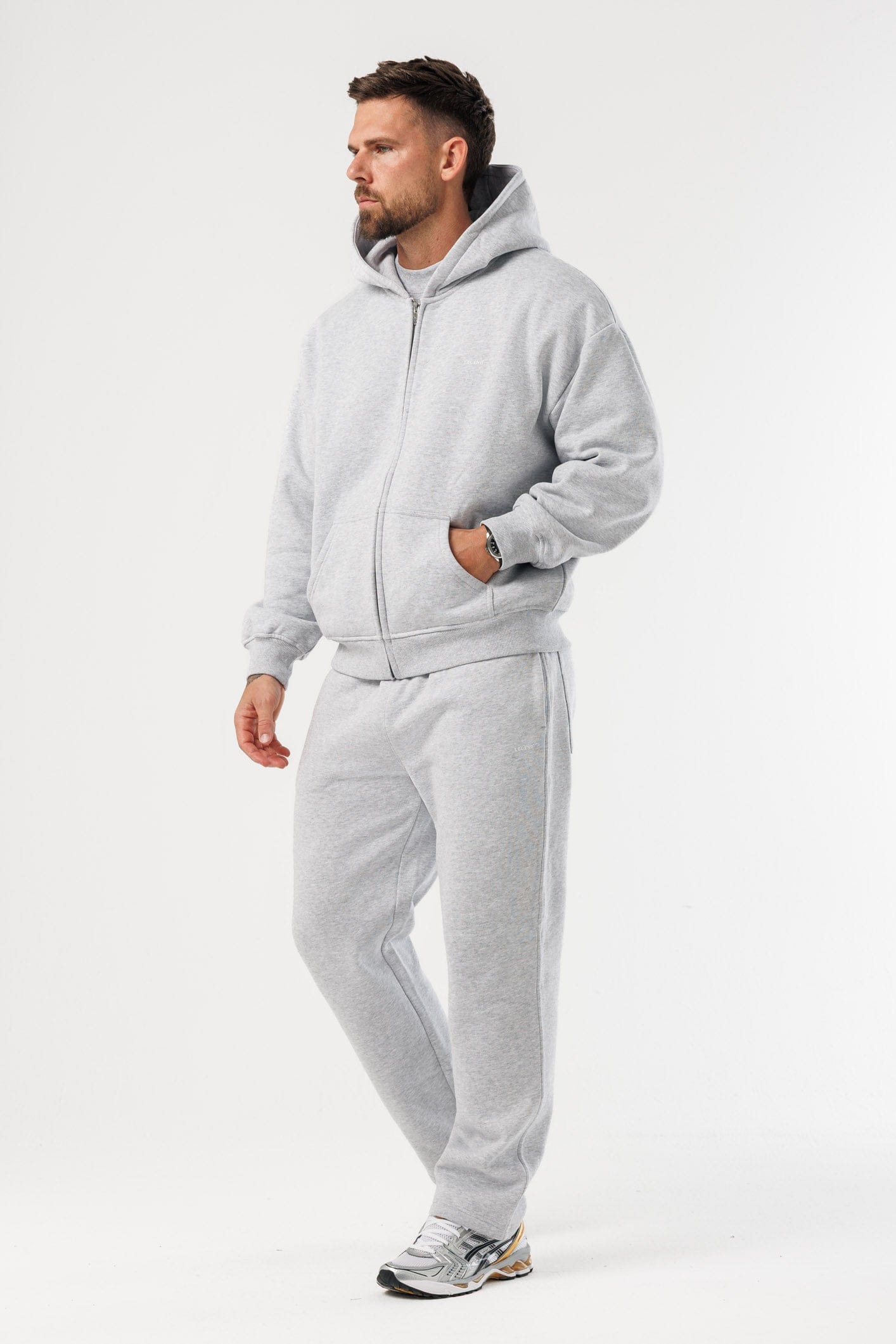 LEGEND LONDON Hoodie - ZIPPED ZIPPED HOODIE - GREY MARL