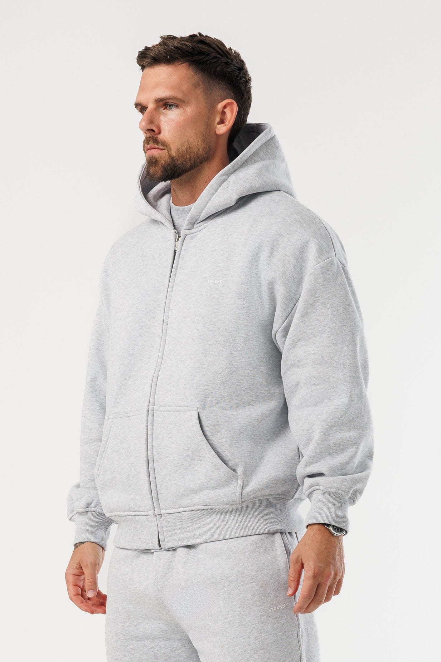 LEGEND LONDON Hoodie - ZIPPED ZIPPED HOODIE - GREY MARL