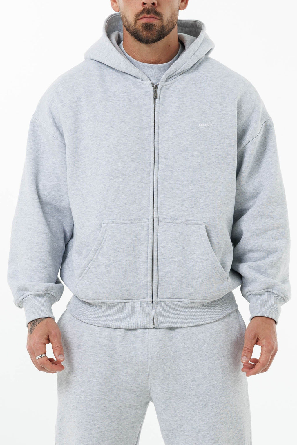 LEGEND LONDON Hoodie - ZIPPED ZIPPED HOODIE - GREY MARL