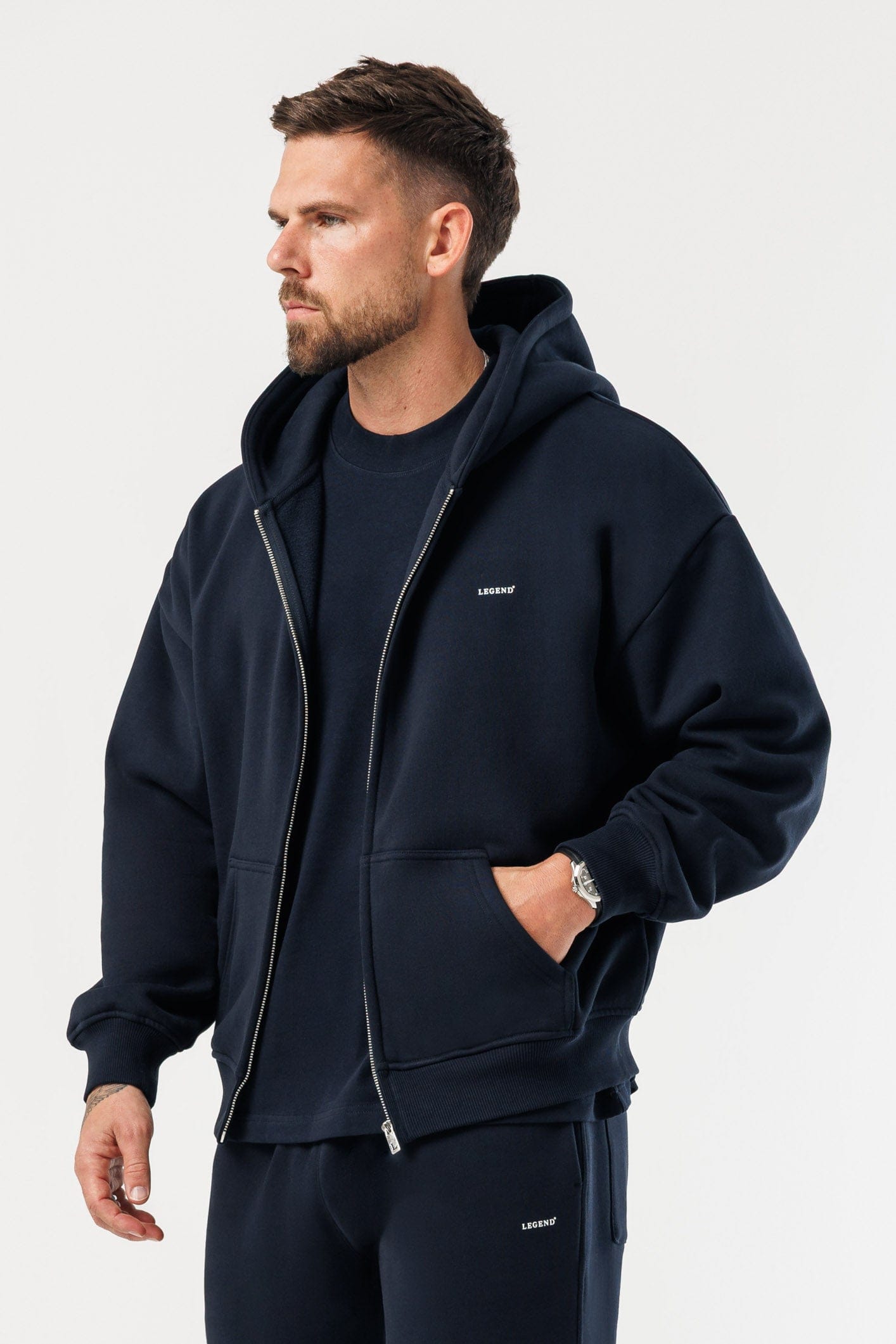 LEGEND LONDON Hoodie - ZIPPED ZIPPED HOODIE - NAVY