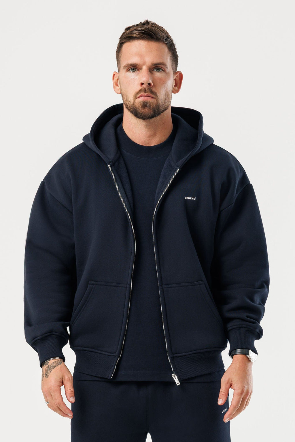 LEGEND LONDON Hoodie - ZIPPED ZIPPED HOODIE - NAVY