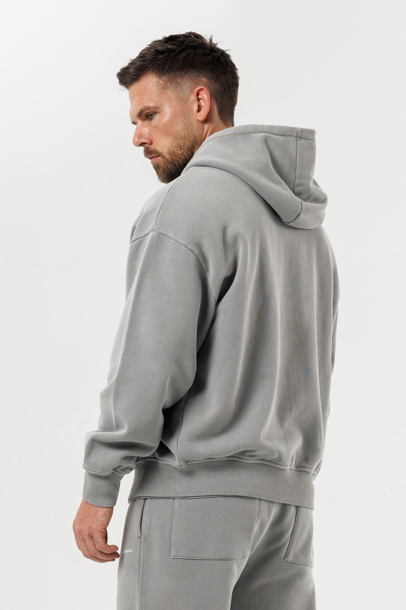 LEGEND LONDON Hoodie - ZIPPED ZIPPED HOODIE - WASHED GREY