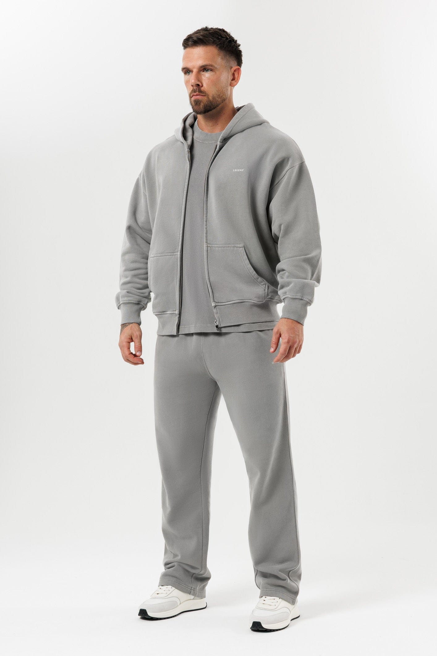 LEGEND LONDON Hoodie - ZIPPED ZIPPED HOODIE - WASHED GREY