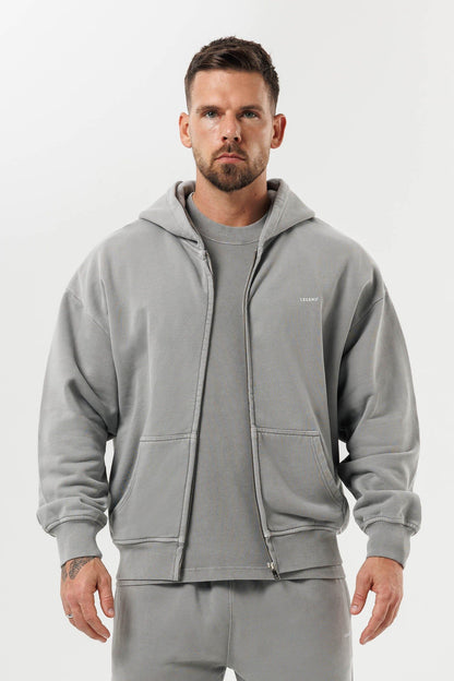 LEGEND LONDON Hoodie - ZIPPED ZIPPED HOODIE - WASHED GREY