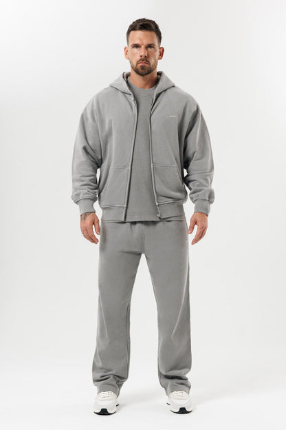 LEGEND LONDON Hoodie - ZIPPED ZIPPED HOODIE - WASHED GREY