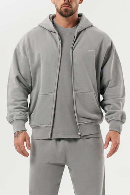 LEGEND LONDON Hoodie - ZIPPED ZIPPED HOODIE - WASHED GREY