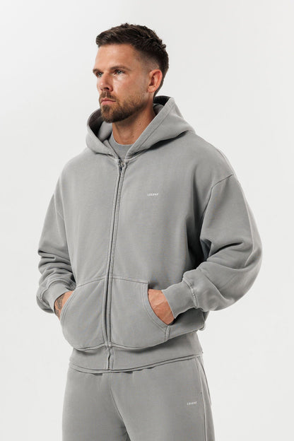 LEGEND LONDON Hoodie - ZIPPED ZIPPED HOODIE - WASHED GREY