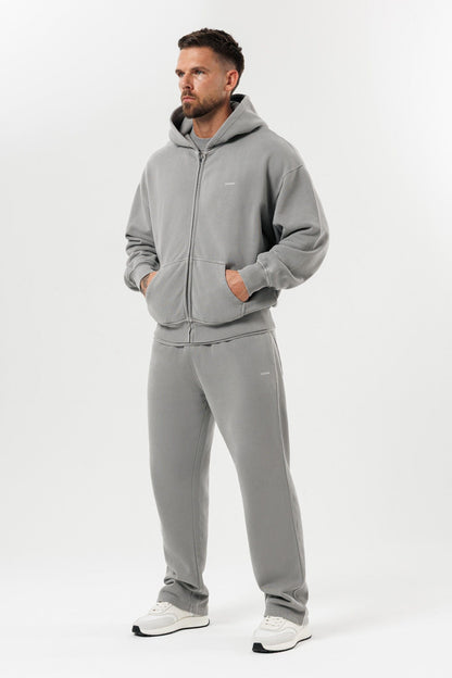 LEGEND LONDON Hoodie - ZIPPED ZIPPED HOODIE - WASHED GREY