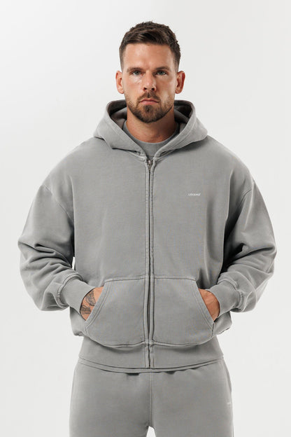 LEGEND LONDON Hoodie - ZIPPED ZIPPED HOODIE - WASHED GREY