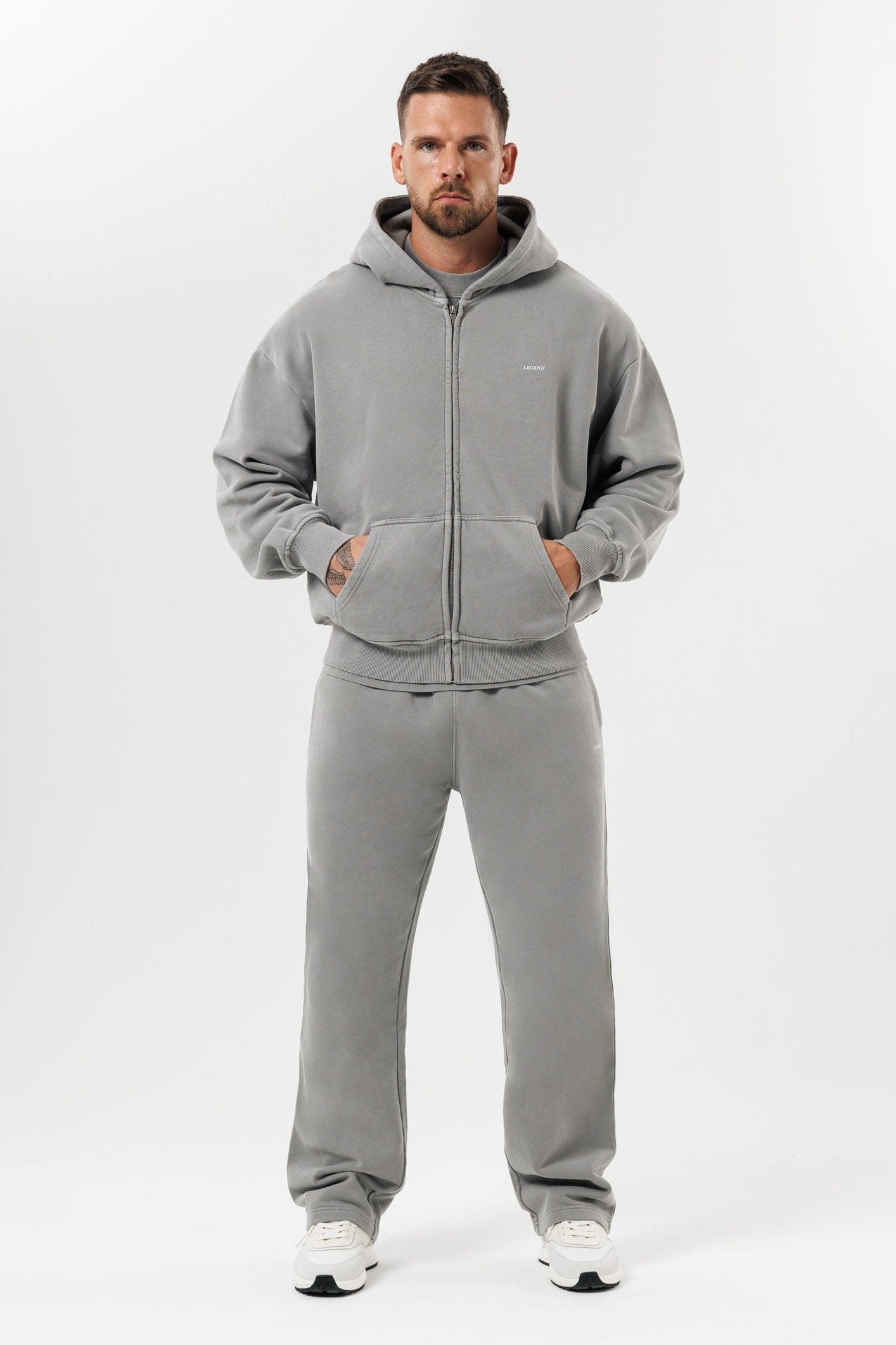 LEGEND LONDON Hoodie - ZIPPED ZIPPED HOODIE - WASHED GREY