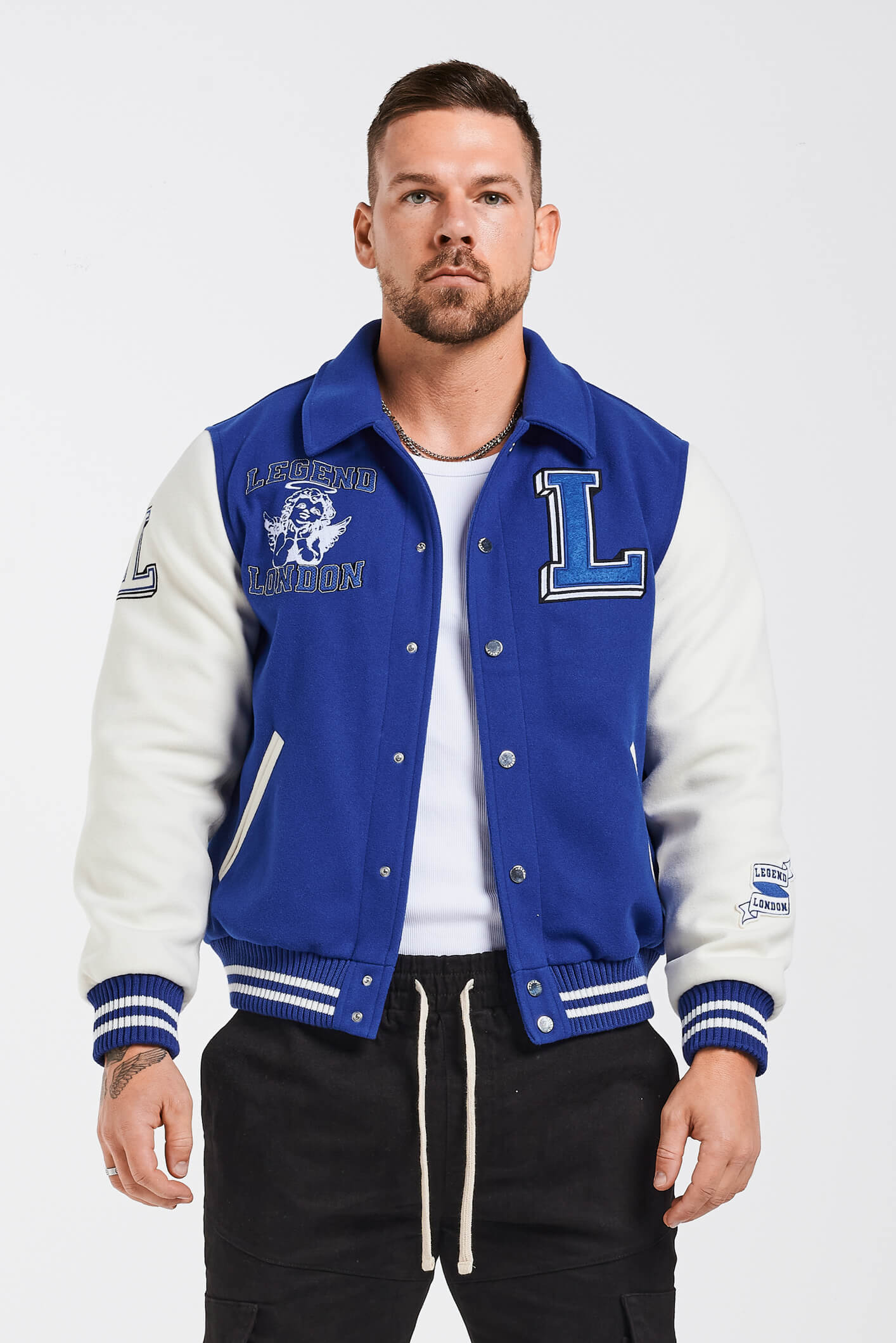 Legend London Jackets ANGELS VARSITY JACKET - BLUE AND WHITE