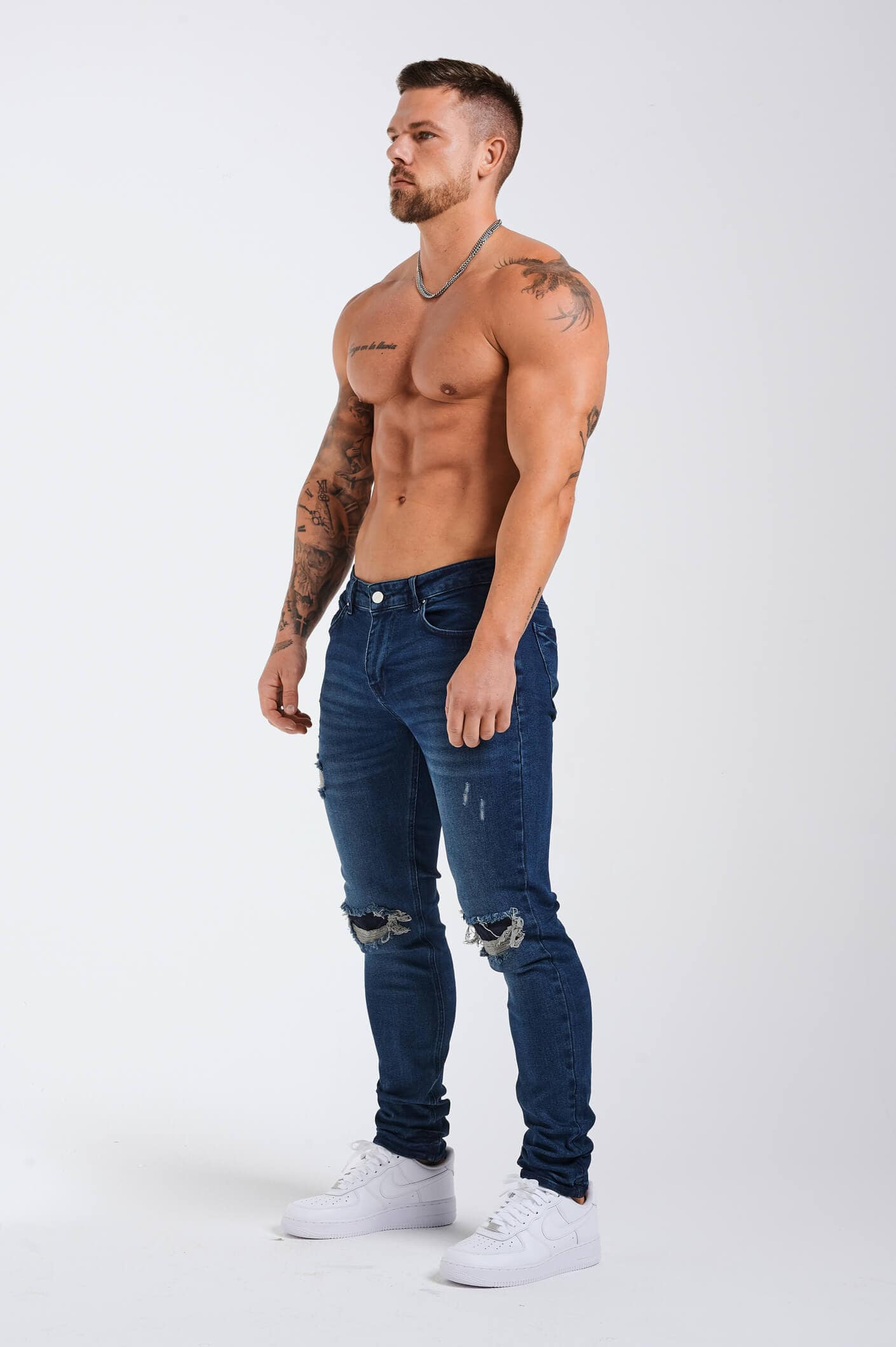 Legend London Jeans - slim 2.0 SLIM FIT JEANS 2.0 DISTRESSED AND PATCHED - DARK BLUE
