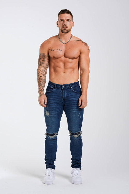 Legend London Jeans - slim 2.0 SLIM FIT JEANS 2.0 DISTRESSED AND PATCHED - DARK BLUE