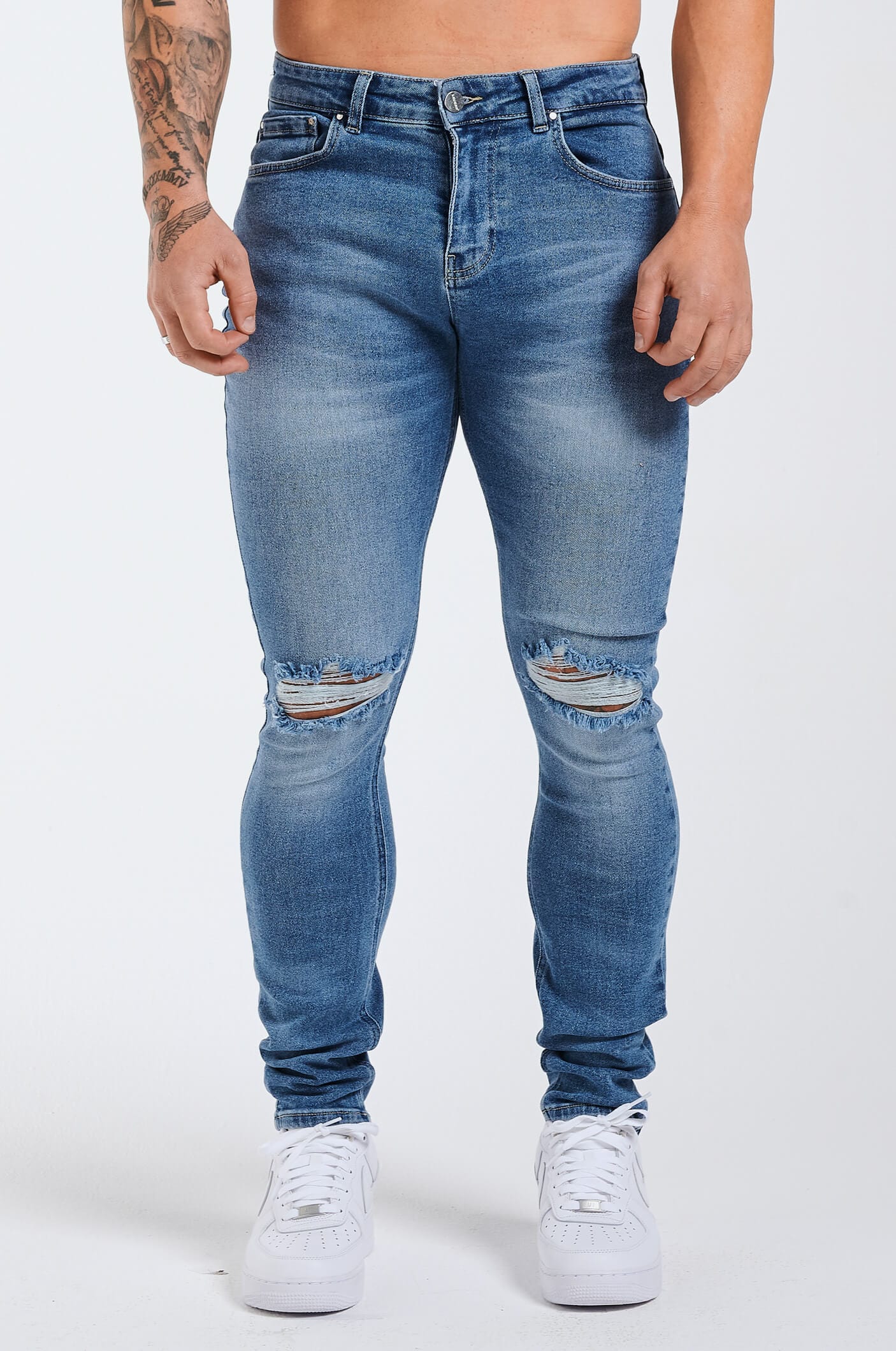 Legend London Jeans - slim 2.0 SLIM FIT JEANS 2.0 ESSENTIAL RIPPED - BLUE WASH
