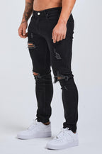 Legend London Jeans - slim 2.0 SLIM FIT JEANS 2.0 RIPPED & REPAIRED - BLACK