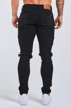 Legend London Jeans - slim 2.0 SLIM FIT JEANS 2.0 RIPPED & REPAIRED - BLACK