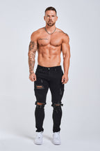 Legend London Jeans - slim 2.0 SLIM FIT JEANS 2.0 RIPPED & REPAIRED - BLACK