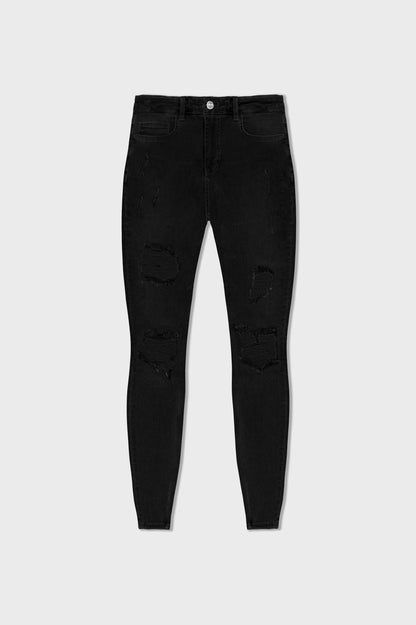Legend London Jeans - spray on BLACK JEANS - RIPPED &amp; REPAIRED