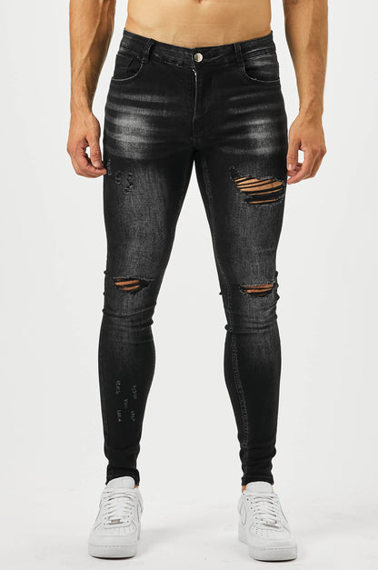 Legend London Jeans - spray on CHARCOAL WASH SPRAY - ON JEANS - MULIT RIP