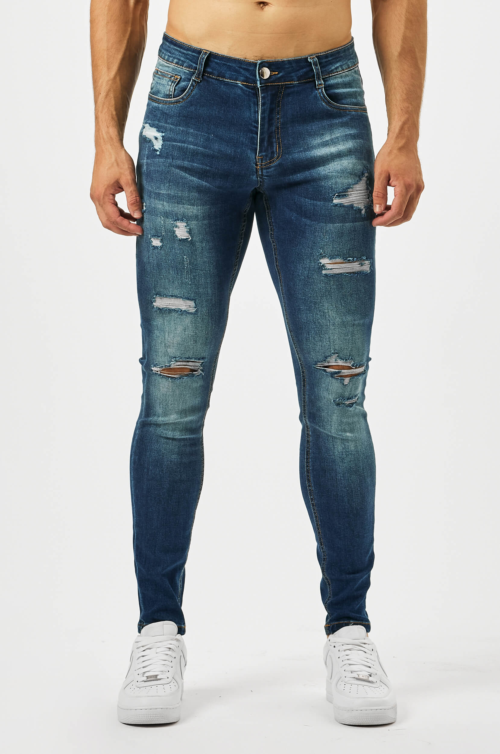 DARK WASH SPRAY - ON JEANS - MULTI RIP – Legend London