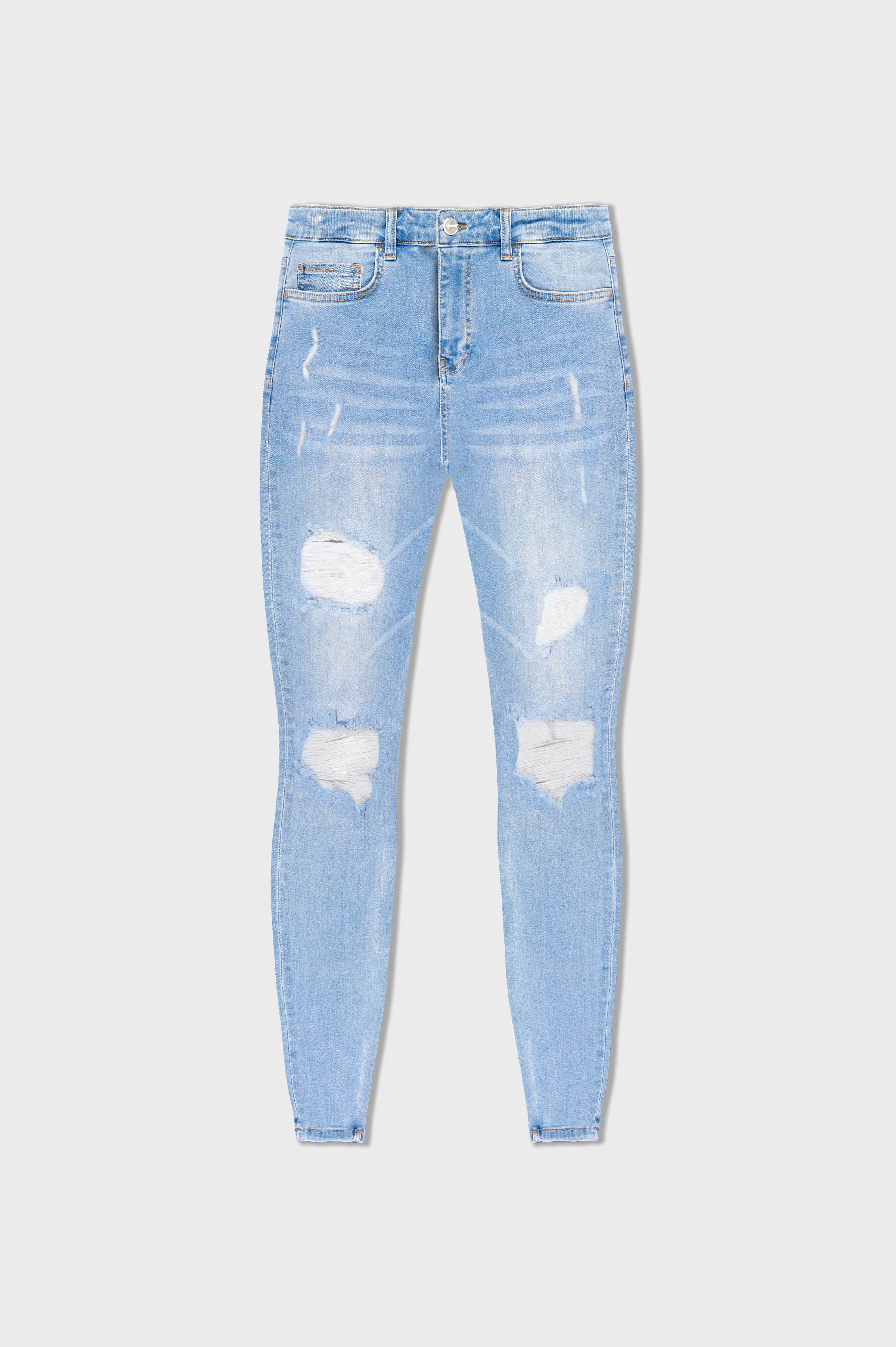 Legend London Jeans - spray on LIGHT BLUE JEANS - RIPPED AND REPAIRED