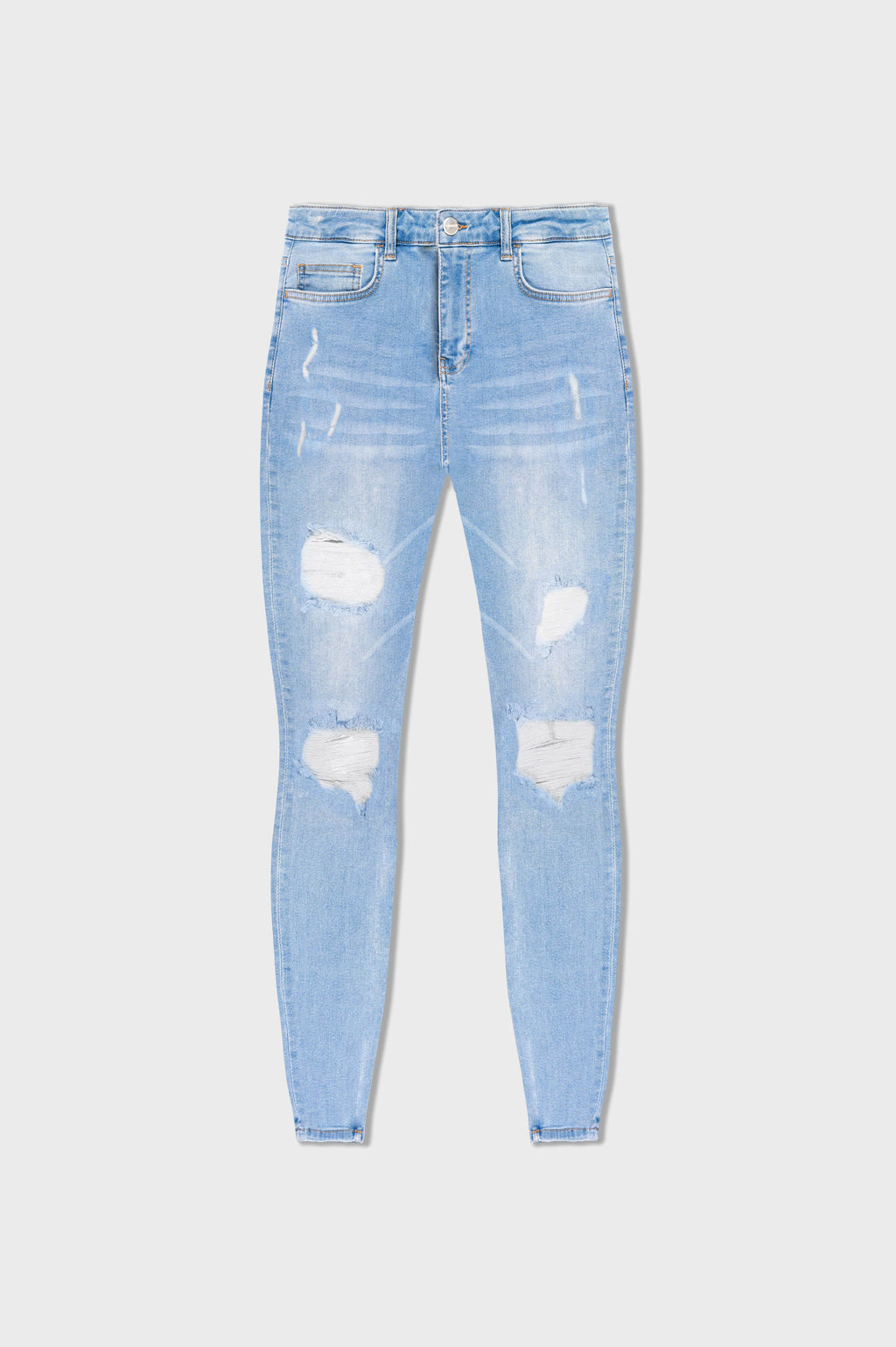 alt
Legend London Jeans - eng anliegende hellblaue Jeans - zerrissen und repariert