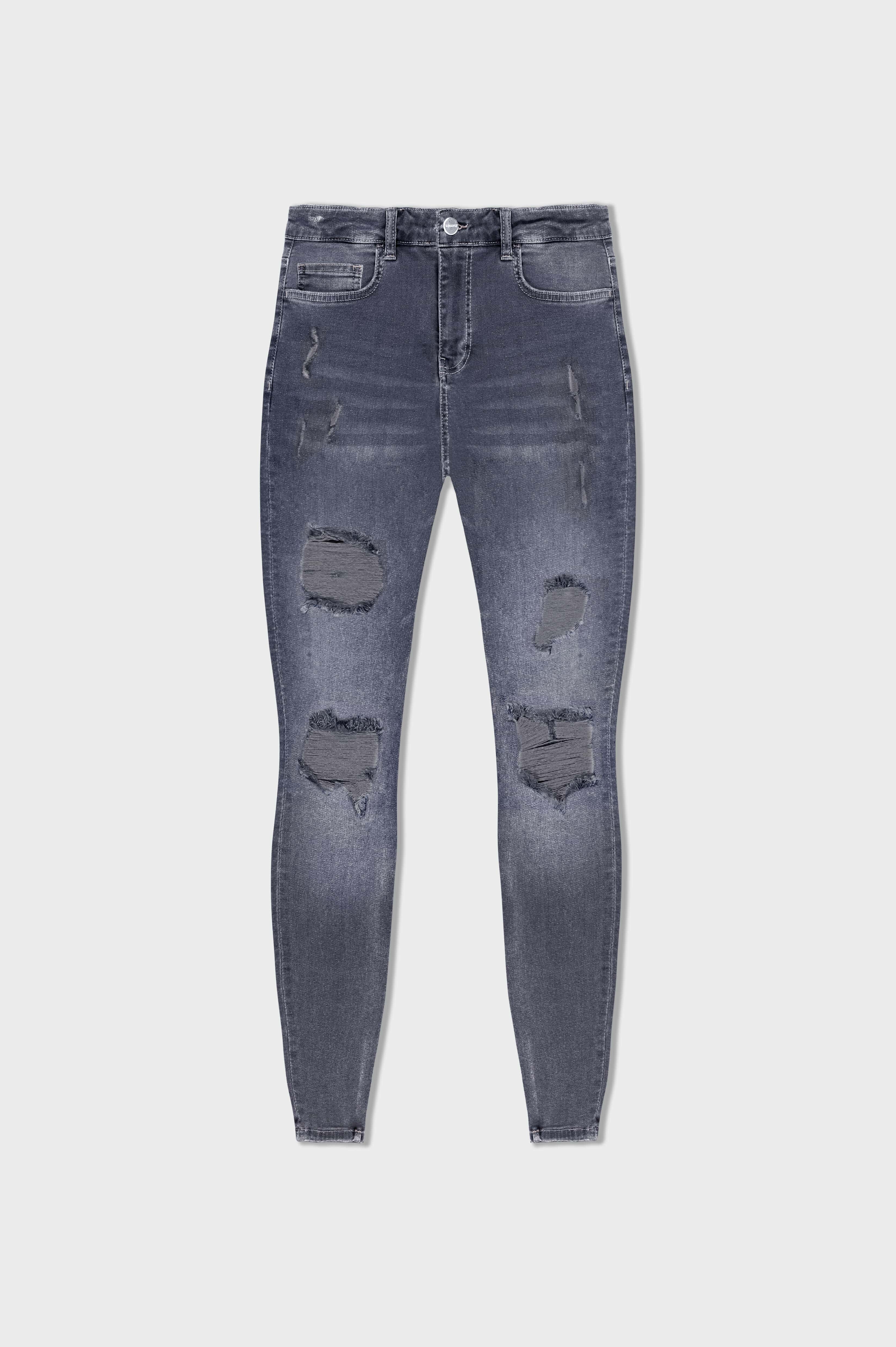 Legend London Jeans - spray on LIGHT GREY JEANS - RIPPED &amp; REPAIRED