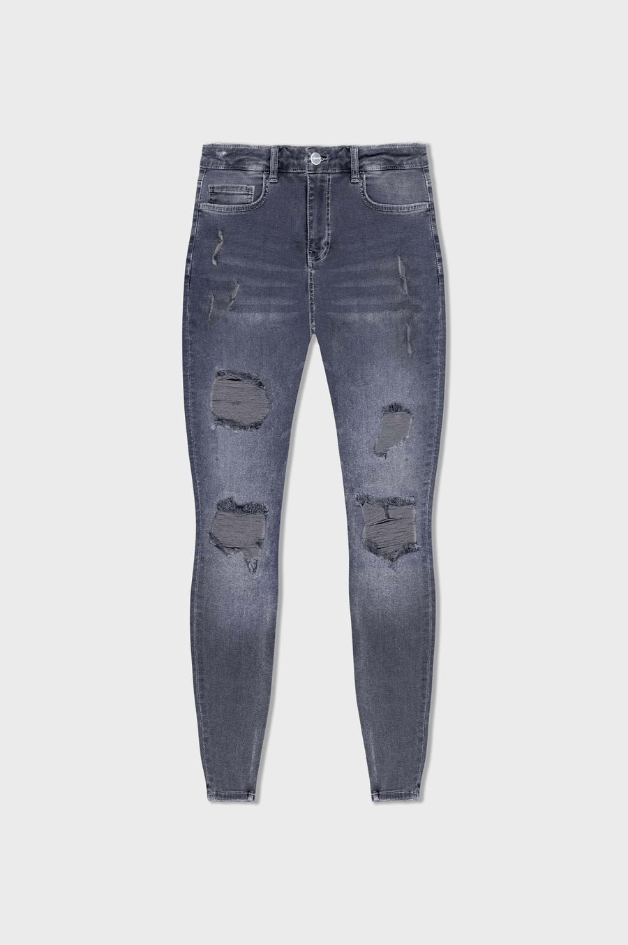 Legend London Jeans - spray on LIGHT GREY JEANS - RIPPED & REPAIRED