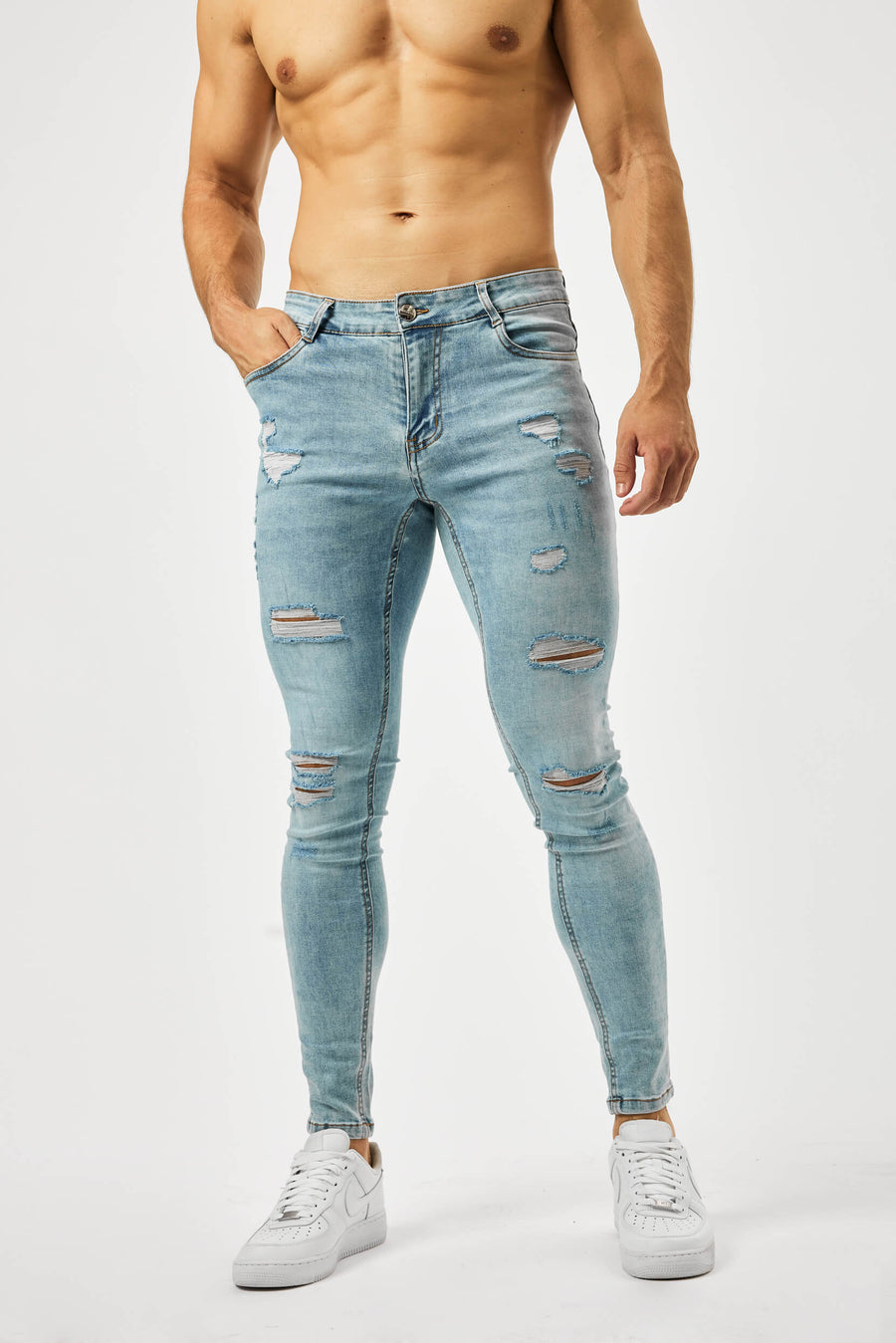 Legend London Jeans - spray on LIGHT WASH SPRAY - ON JEANS - MULTI RIP