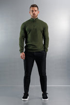 Legend London ROPA DE PUNTO SUÉTER DE PUNTO CON CREMALLERA DE UN CUARTO - VERDE OLIVA OSCURO